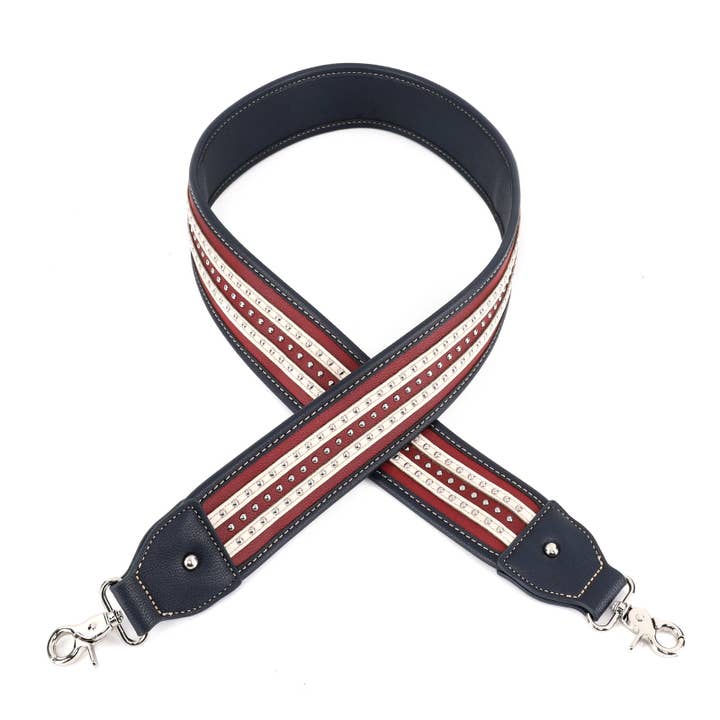 Navy PST-1009 Montana West Western Guitar Style Stars & Stripe Crossbody Strap for wholesale on Faire
