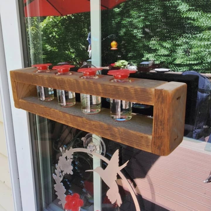 Flying Heart Threads - Wholesale Bird Feeder - Authentic Barnwood Hummingbird Feeder hanging or for window 4