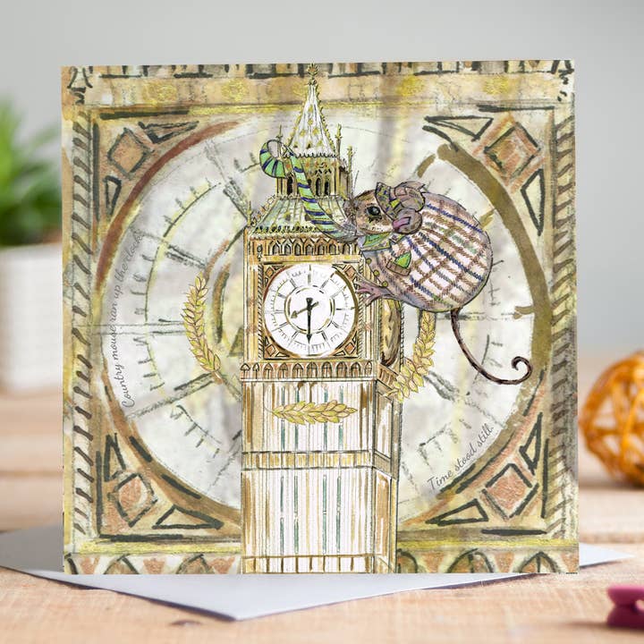 Tarjeta de felicitación de ratón y Big Ben para venta al por mayor de Claire Louise