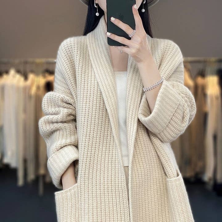 Solid Color Long Sleeve Pockets Casual Loose Knitted Cardigan Outerwear for wholesale by kycozy