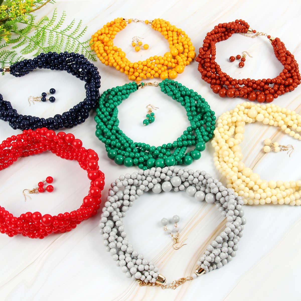 MYS Wholesale Inc - Vente Parures de bijoux - Ensemble collier ras-du-cou et boucles d'oreilles à bulles à plusieurs brins pour femmes17