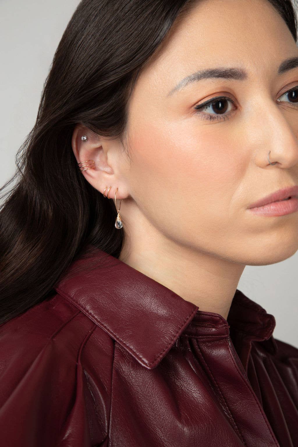 Forai - Wholesale Hoop Earrings - Aqua Quartz Charm Mini Hoop Earrings in 14k Gold Filled1