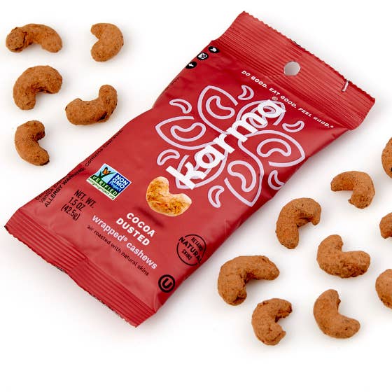 Karma Nuts - Wholesale Nuts - Cocoa Dusted Wrapped Cashews 1.5oz