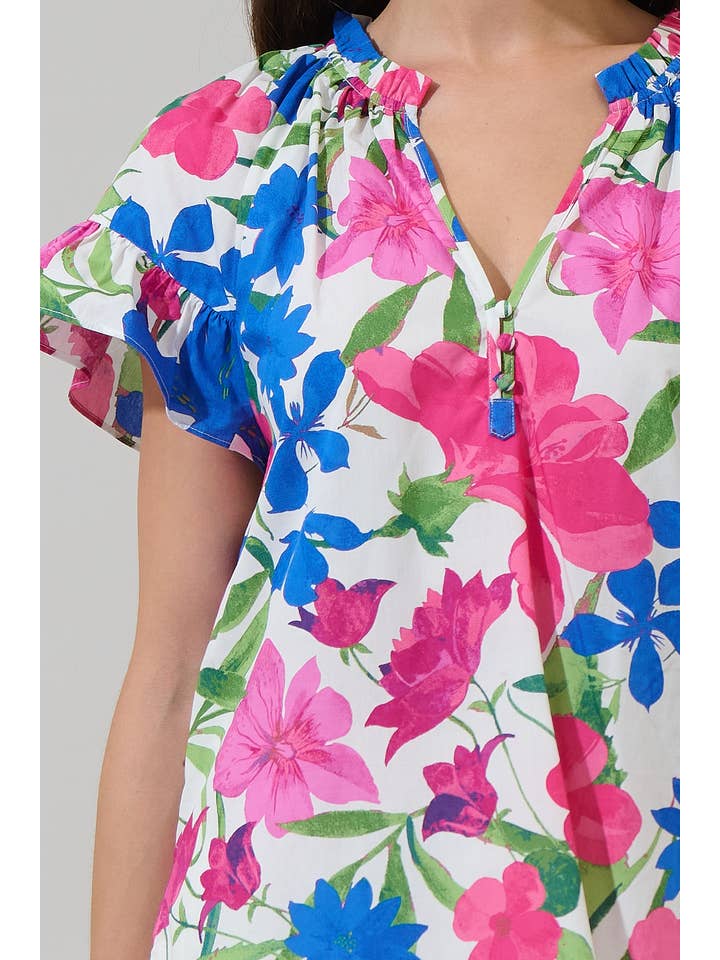 ROZE-BLAUW Liran Floral Macy Ruffle Top voor groothandel op Faire4