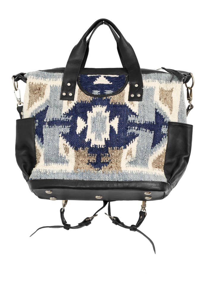 SAC CONVERTIBLE SIMONE -CUIR NOIR BLEU GEO (TOUTE LAINE) pour la vente par Woven The Original