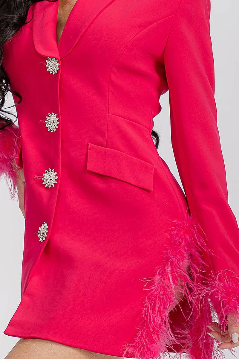 FUCHSIA LONG SLEEVE BUTTON UP SIDE SLIT BODYCON MINI DRESS for wholesale on Faire3