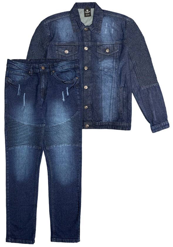 Royal Threads - Wholesale Suit Set - Men's - Men's Biker Denim Jean Suit Classic Fit 2-Piece Outfit0