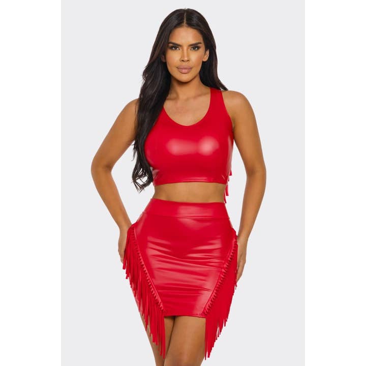 Plus size set kjol fransad kort topp läder för wholesale av SEXY STAR DESIGN INC
