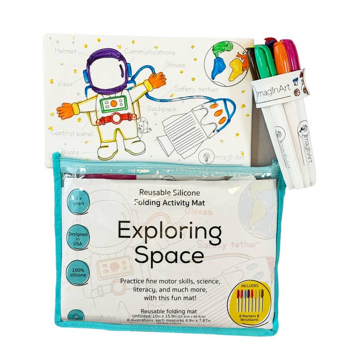 Exploring Space Large Folding Reusable Coloring Mat – Kit for wholesale by ImaginART Mats (Reusable Silicone Coloring Mats)