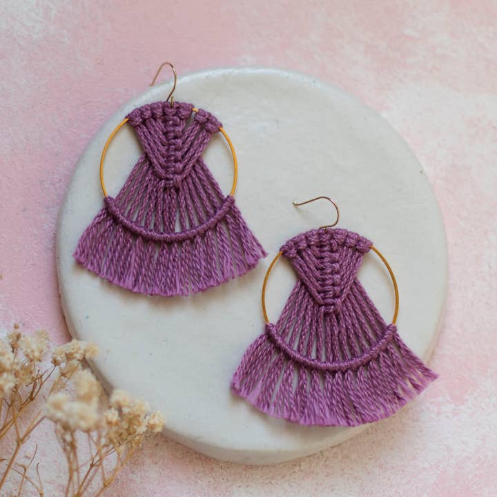 DREAM CATCHER GRAPE EARRINGS, MACRAME EARRINGS for wholesale by Prachi's Bohemian Art