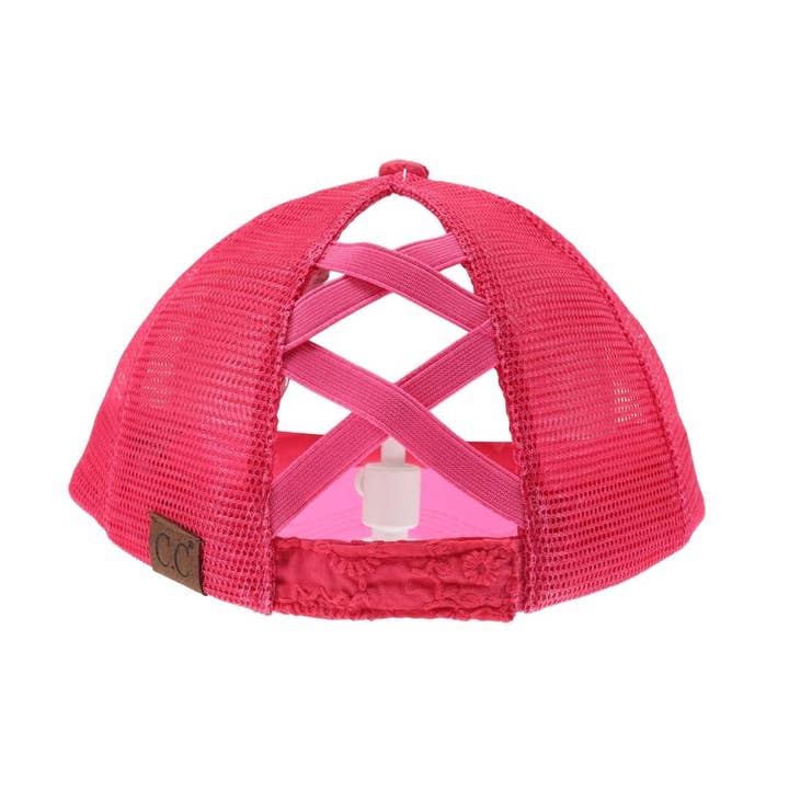 C.C Beanie - Wholesale Ponytail Cap - Women's - Embroidery Stitch Criss Cross High Pony C.C Ball Cap BT1013