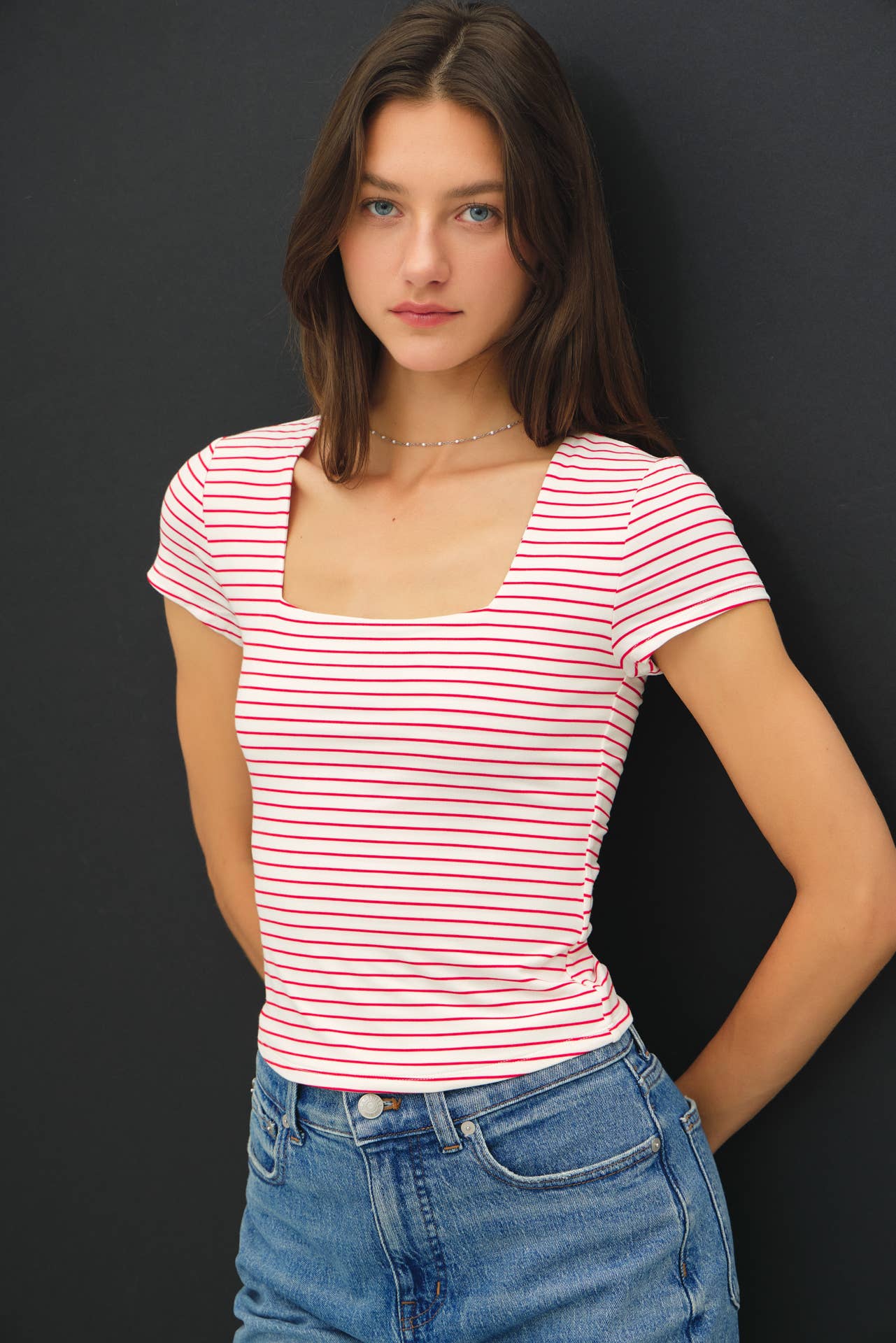 Be Cool - Wholesale Knit Top - Women's - ULTRA SOFT DOUBLE LINED STRIPED SQUARE NECK TOP 21