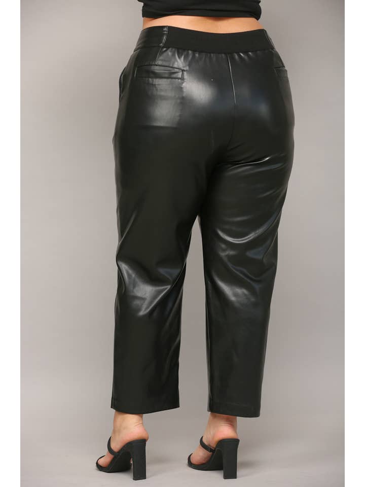 BLACK FAUX LEATHER BANDING PANTS WITH 3 METAL BUTTONS FP61021P for wholesale on Faire6