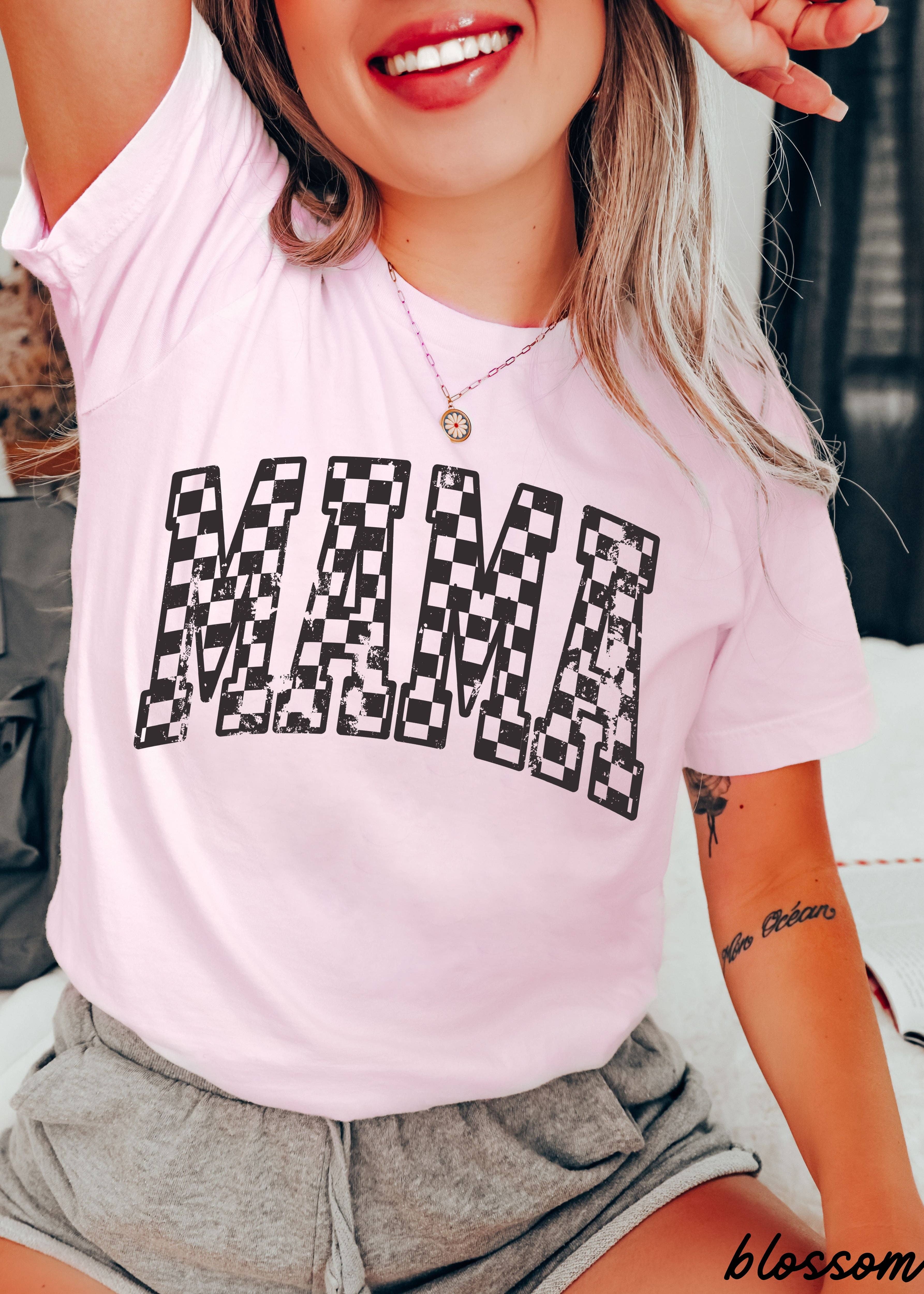 Chloe Vs Tank - Wholesale Screen Printed T-Shirt - Unisex - Mama Outline Checkered Tee *12 Colors (S-3X)14