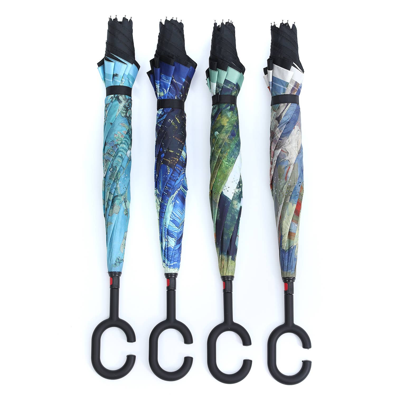 PEACH ACCESSORIES - Wholesale Umbrella - Women's - Starry Night in the Rain Upside Down Umbrella in Blue F9775