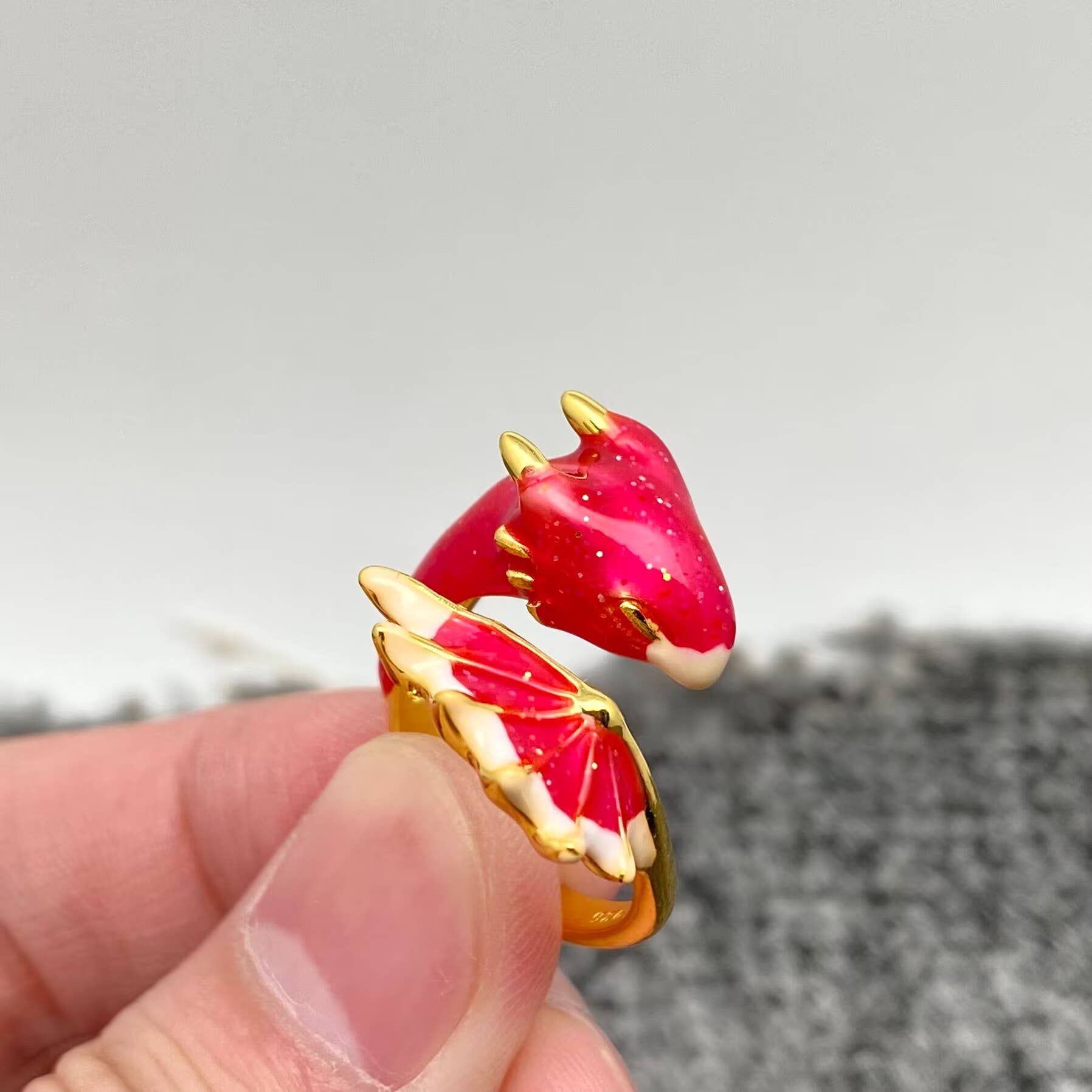 Mio Queena - Vente Bague de cocktail/de cérémonie - Bague réglable Dragon étoiles bleu et rose6