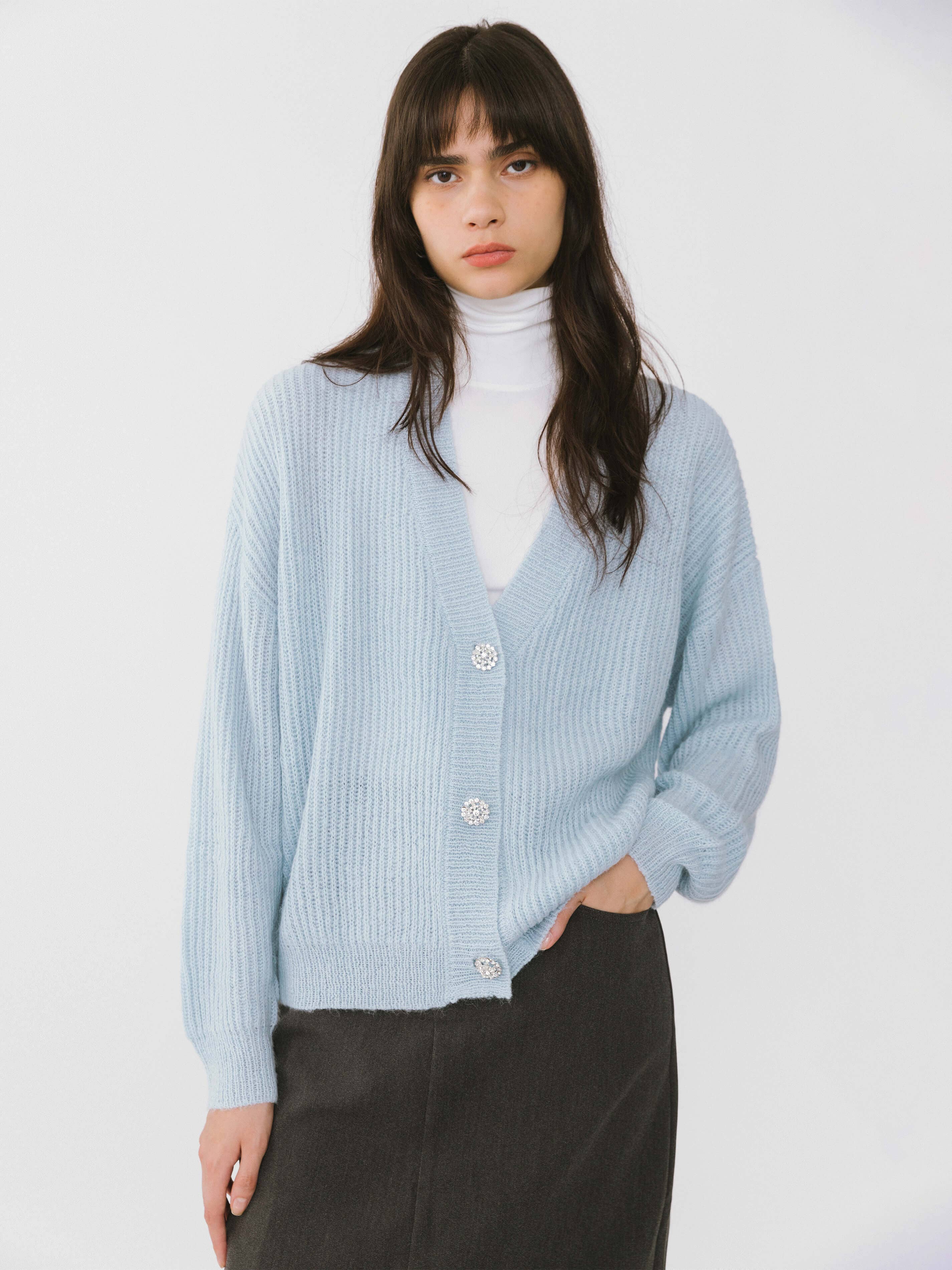 CUBIC – Engroshandel Cardigan - Dame – Casual ribstrikket cardigan med V-hals21