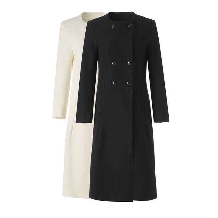 M372 Minimalistische Dubbel‑Geknoopte Ronde‑Hals Lange Trenchcoat voor wholesale door Sanyao Fashion