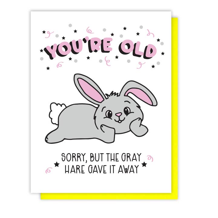 Funny Snarky Gray Hare Birthday Letterpress Card for wholesale by Kiss and Punch