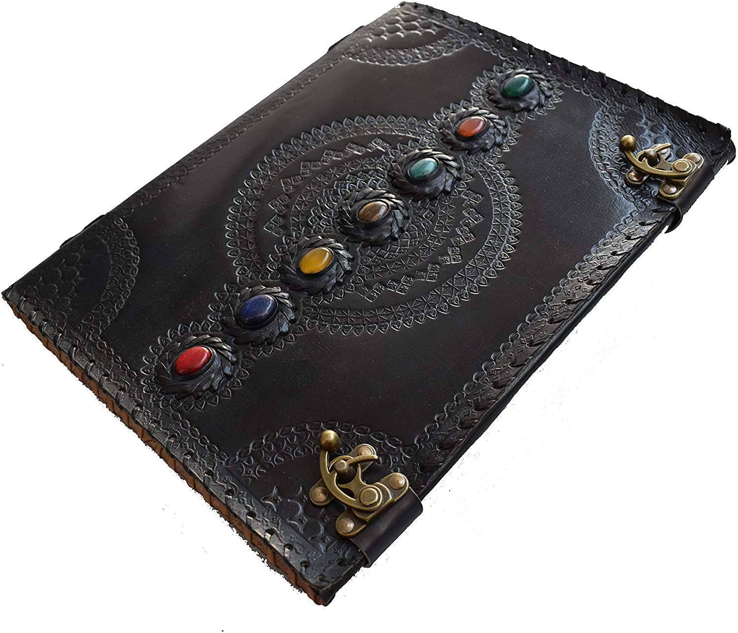Tuzech Leather - Wholesale Journal/Diary - Tuzech Seven Chakra Medieval Stone Embossed Handmade Jumbo Leather Journal Book of Shadows Notebook Office Hocus Pocus Diary College Poetry Sketch With Leather Bound69