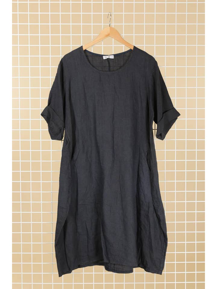 la maison des fibres naturelles - Wholesale Dress - Women's - Round neck dress in 100% linen 67613