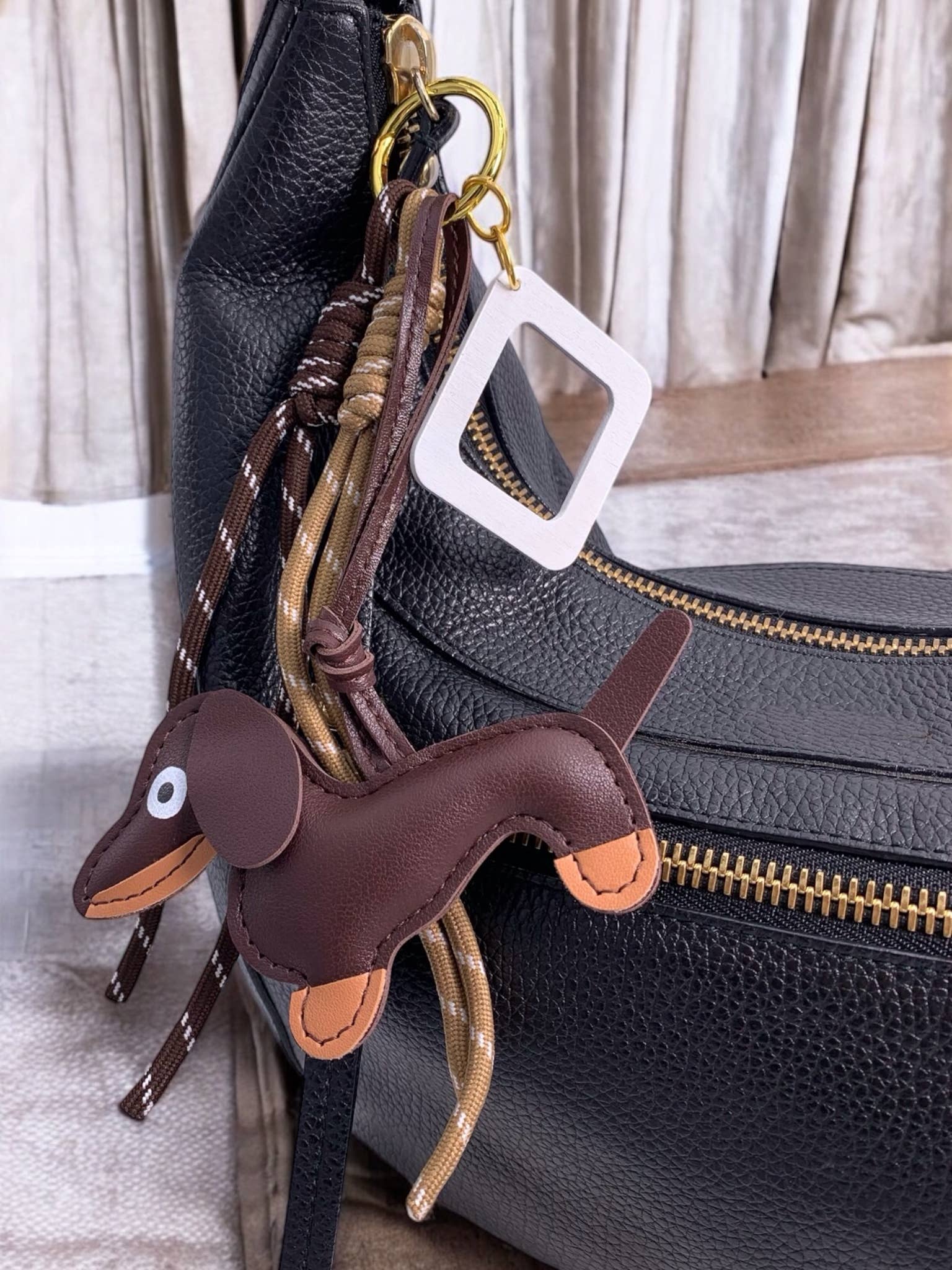 Brown Bag charm and keychain Dog and square PC13 for wholesale on Faire1