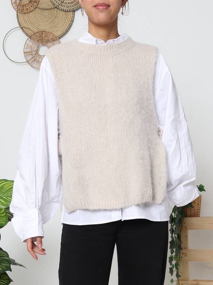Orice - Vente Pull en maille – femme - Gilet sans manches maille noué sur les cotés - Orice