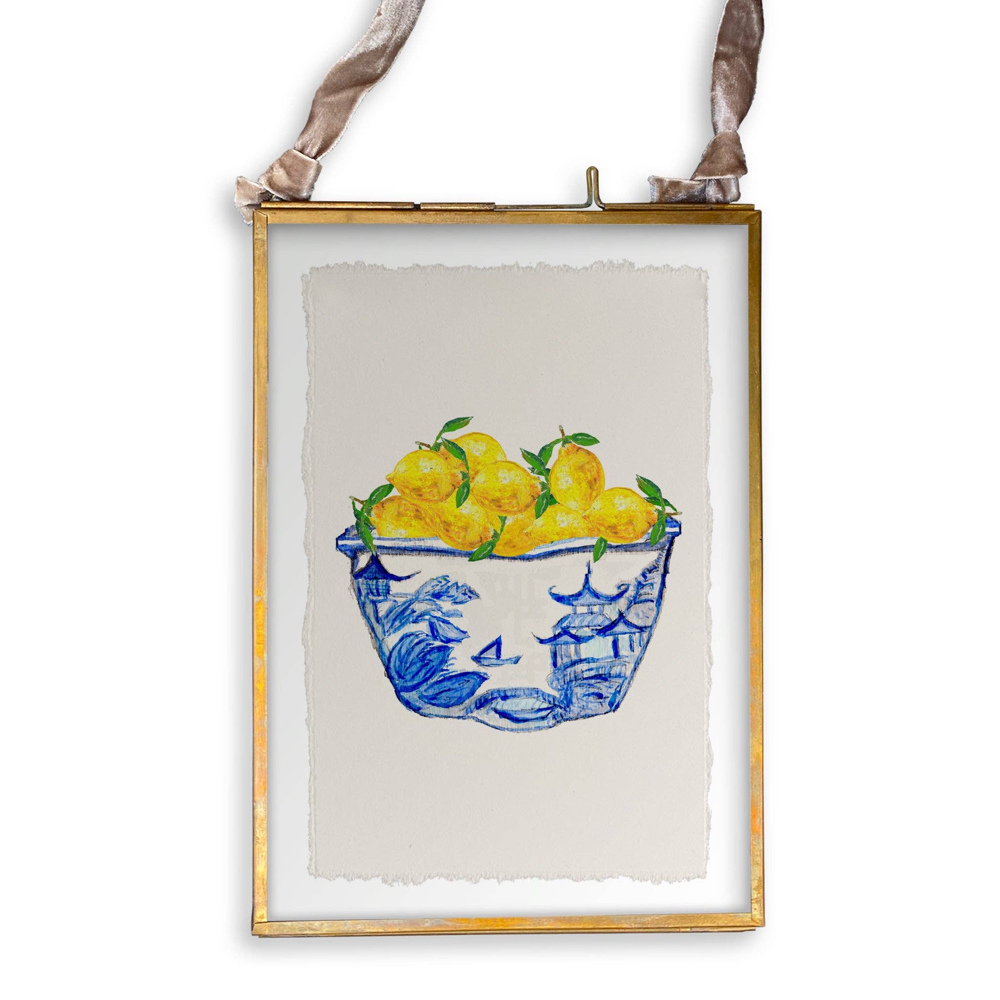 French Graffiti - Vente Torchons - Bol bleu et blanc avec citrons13