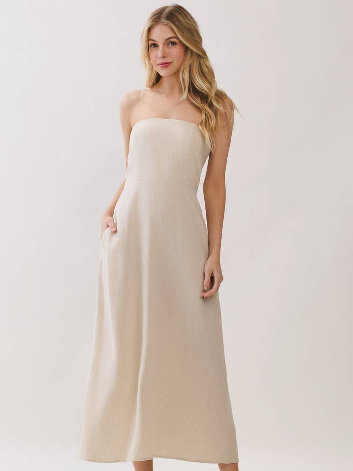 ROBE MIDI À BUSTIER FUMÉ EN LIN - VGD400028 pour la vente par Final Touch