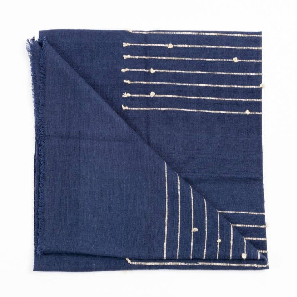 Variously - Wholesale Throw Blanket - Rosewood Indigo Hand knotted Stripes Handloom Merino Throw0
