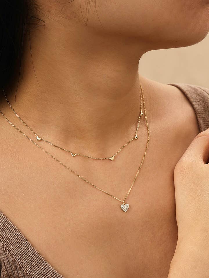 Dainty Heart Necklace with CZ, Gold Vermeil, Love Jewelry for wholesale by Shine Gallery