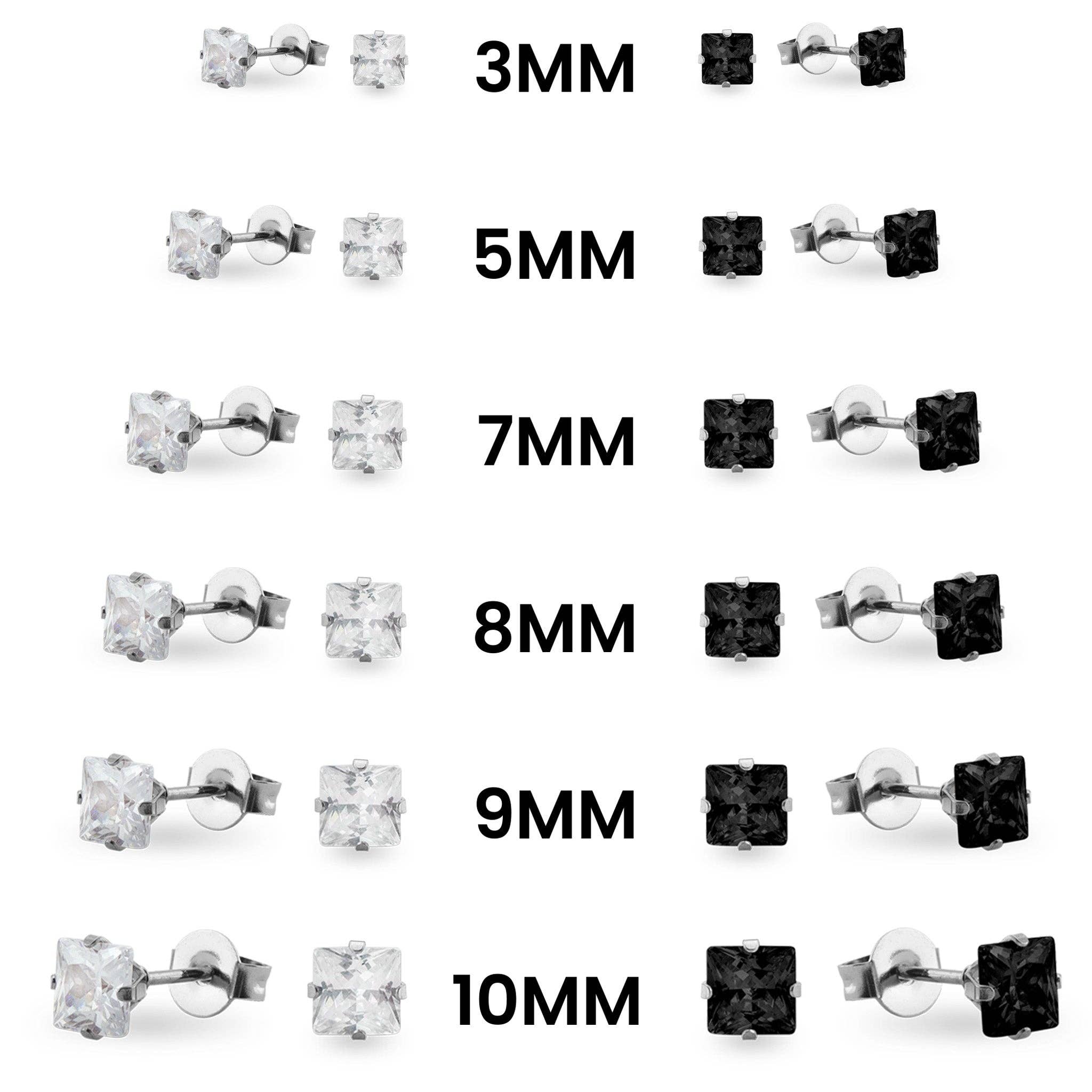 WJW - Wholesale Stud/Post Earrings - Stainless Steel Clear/Black Square CZ Stud Earrings0
