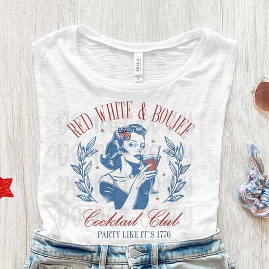 Trasferimento termico DTF rosso, bianco e Boujee Cocktail Club per la vendita all'ingrosso da parte di Trendy Transfers