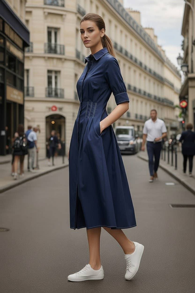 VAVA by Joy Han - Wholesale Dress - Women's - CONTRAST STITCH DETAIL W/SHORT SLEEVE MIDI DRESS4