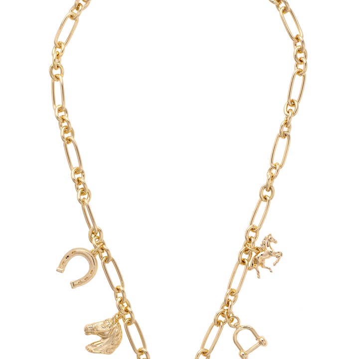 Canvas Style - Wholesale Pendant/Charm Necklace - Blazzing Saddles Equestrian Charm Necklace in Shiny Gold0