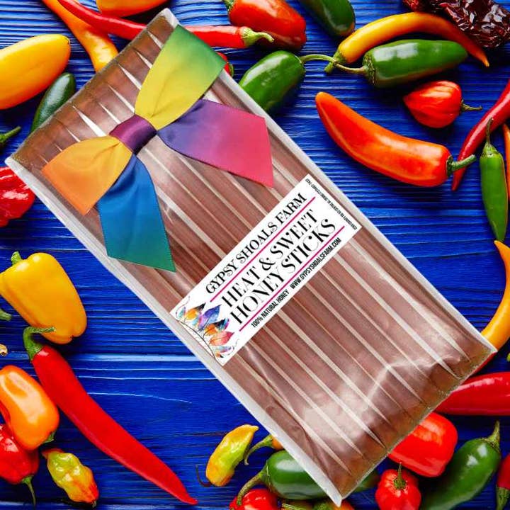 Heat & Sweet Infused Honey Sticks for wholesale by Gypsy Shoals Farm