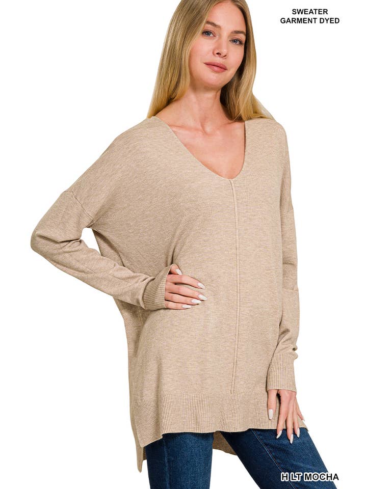 42POPS - Wholesale Knit Sweater - Women's - ,, SI-26529 Garment Dyed Hi Low Hem Front Seam Sweater4