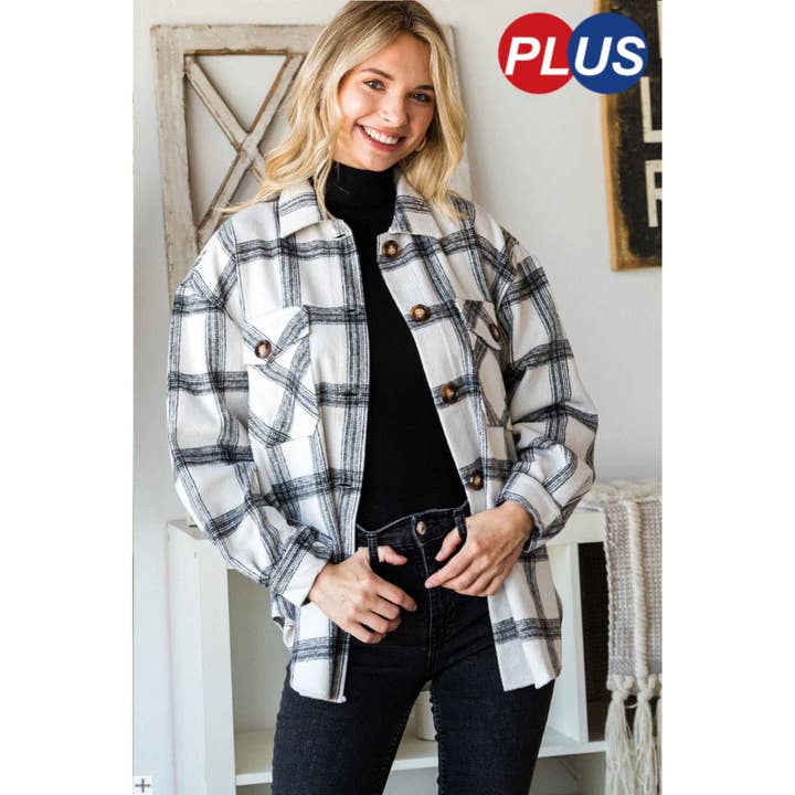 Plaid Button Down Brushed Jacket for wholesale by Clothing of America