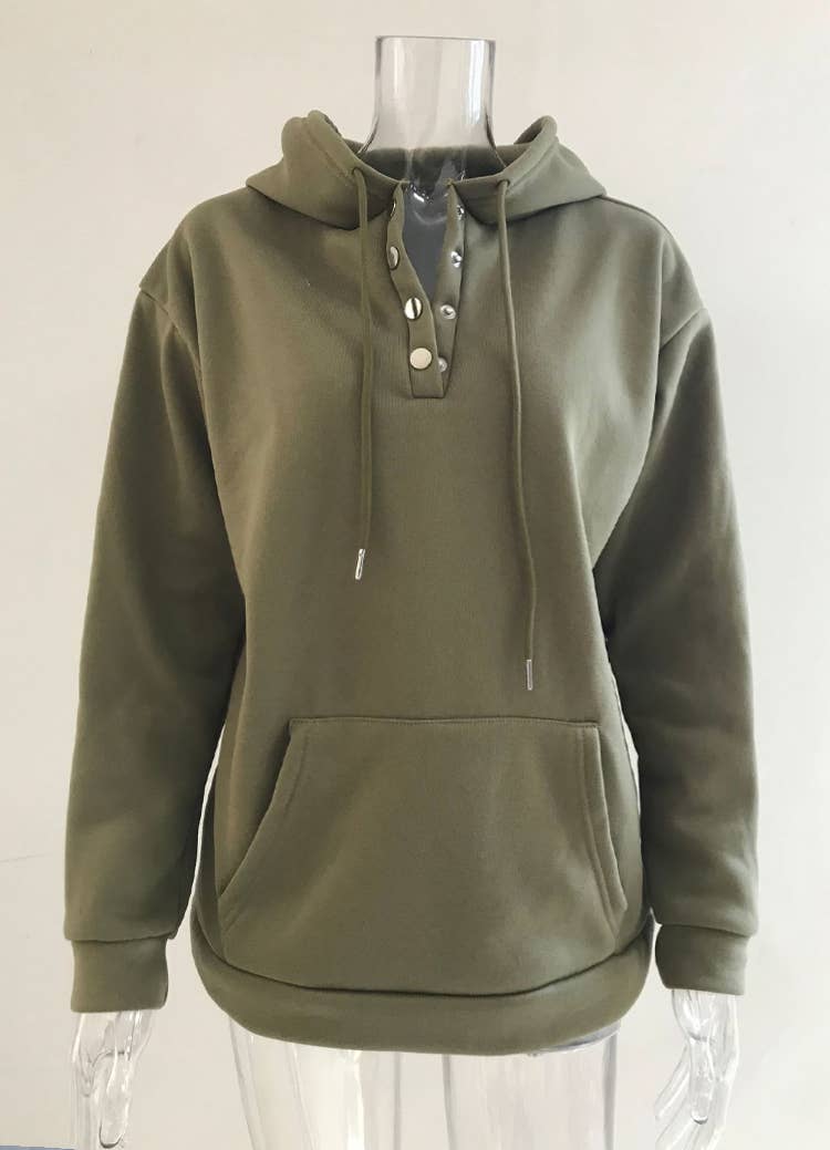 HIDDENBRAND - Wholesale Hoodie - Women's - Large Pockets Half Buttoned Hooded Sweatshirt25