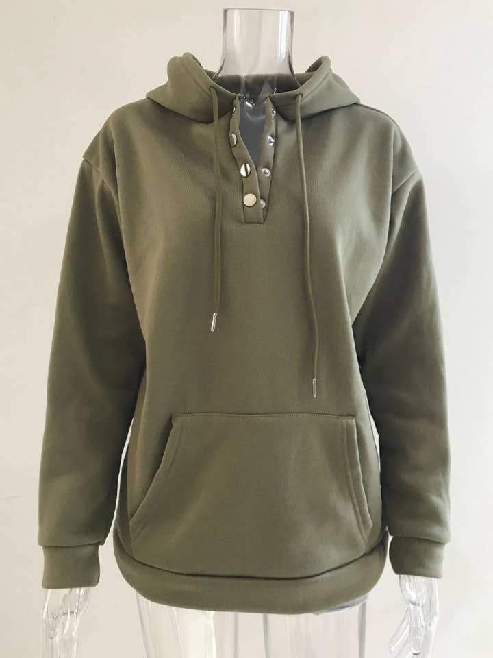 HIDDENBRAND - Wholesale Hoodie - Women's - Large Pockets Half Buttoned Hooded Sweatshirt25