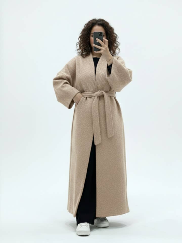 Long wool coat with belt ref: Ma 2518 for wholesale by IDEAL OUTFIT