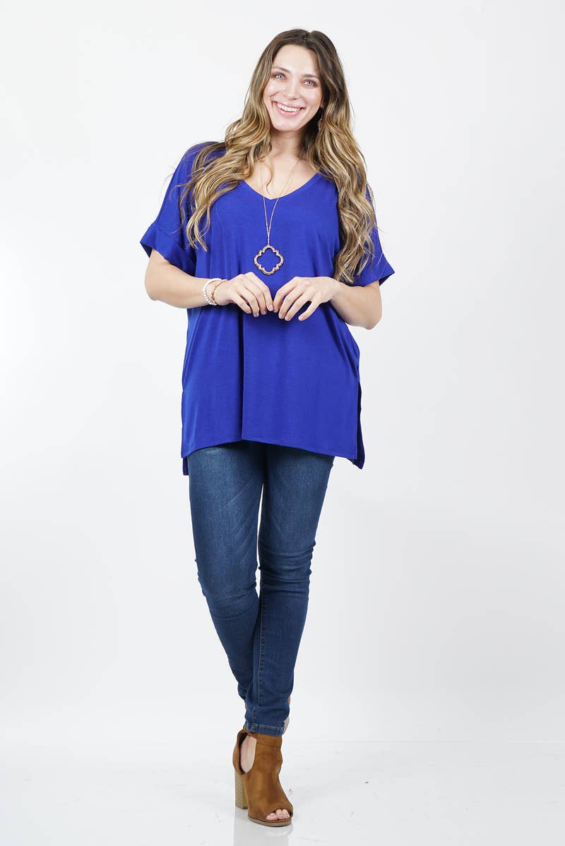 OLIVEMUSTARD  `.Plus size V Neck Top w/ side-slit for wholesale on Faire31