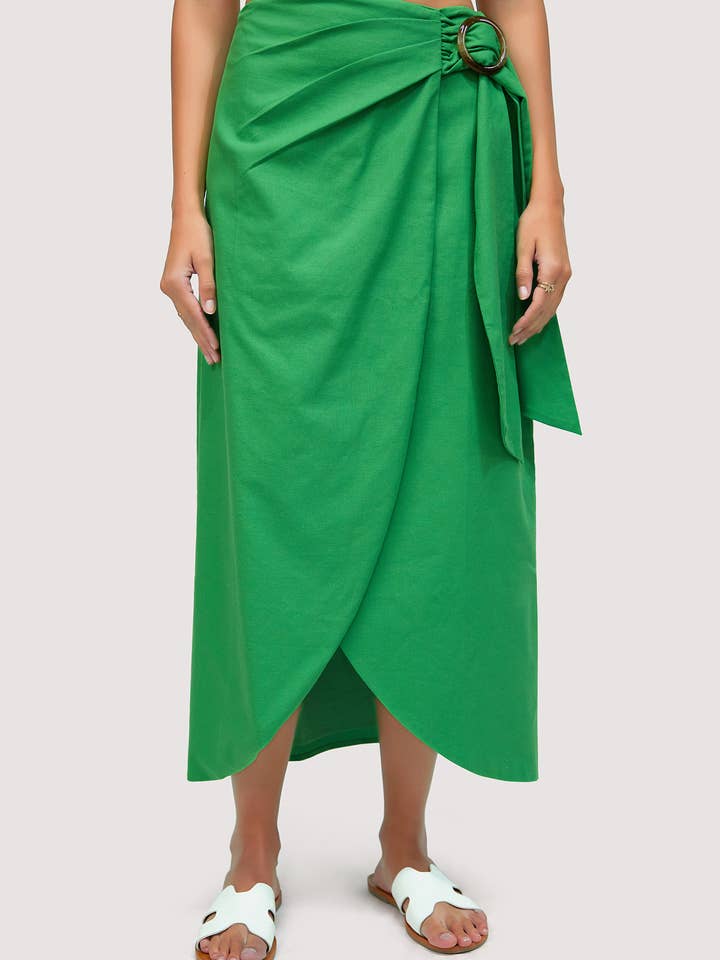 Radiance Maxi Wrap Skirt - Cotton Blend Green Tie Summer for wholesale by Lost + Wander