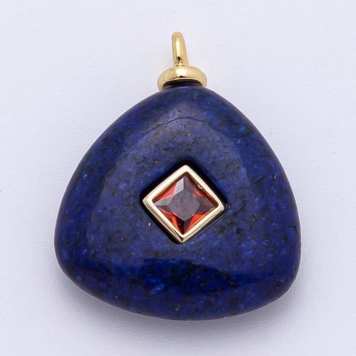 18K Gold Filled 25mm Orange CZ Rhombus Accent Triangle Lapis Gemstone Drop Charm | AF1329 for wholesale by Aim Eternal