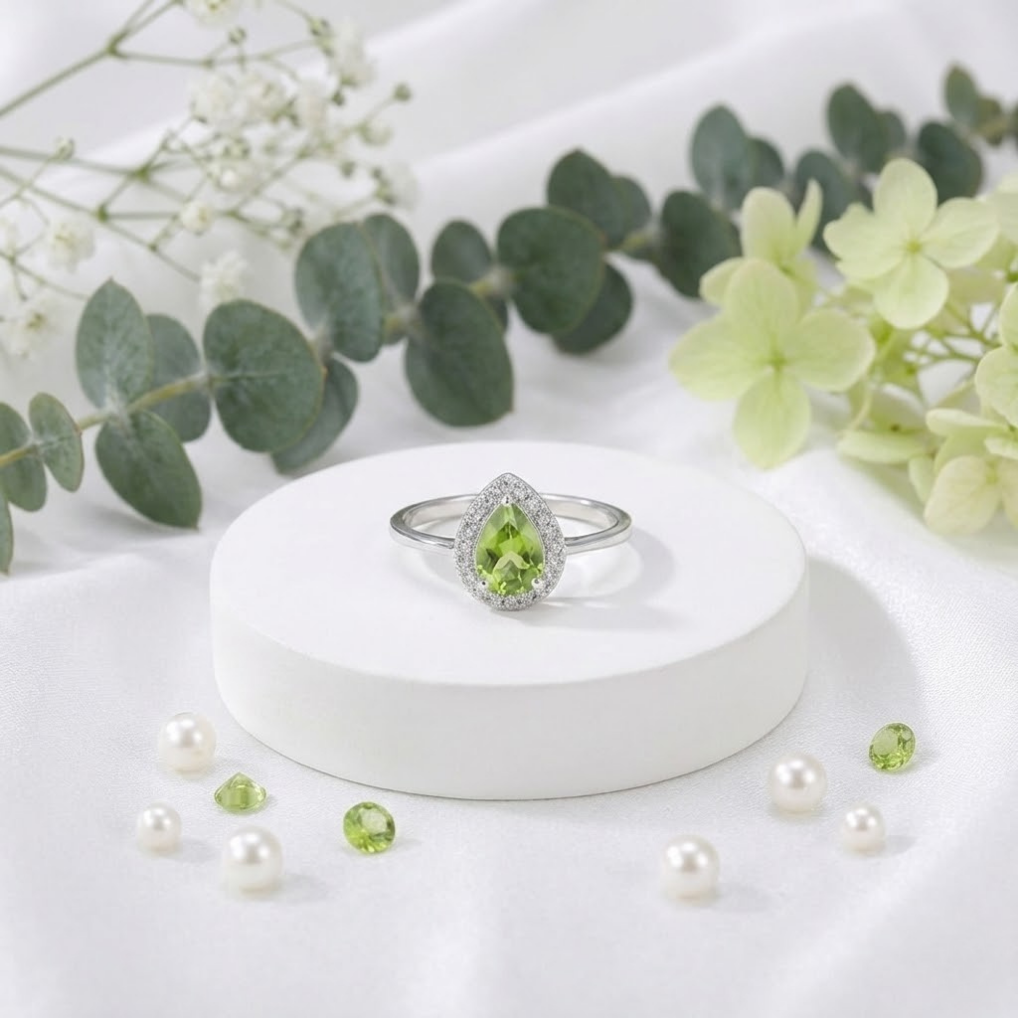 FCJ Jewelry LLC – wholesale Engagement ring – Taylor Swift Inspired Natural Peridot Teardrop Halo Ring4