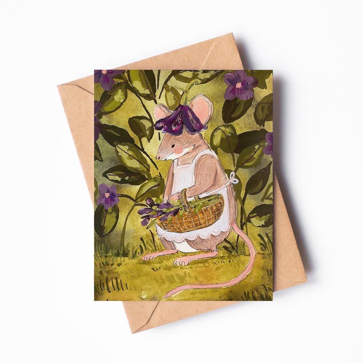 Carte de vœux simple vierge Souris violette pour la vente par Randi Lynn Reed Illustration