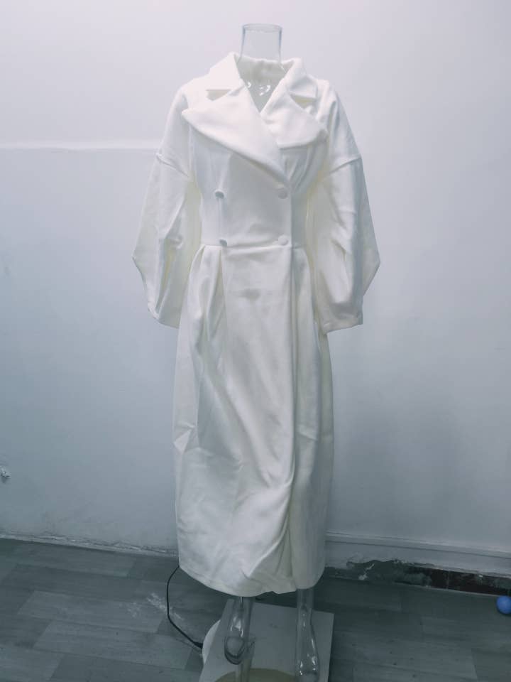 Rosa Clothing - Wholesale Coat - Women's - Balloon sleeves Lapel tweed long coat13