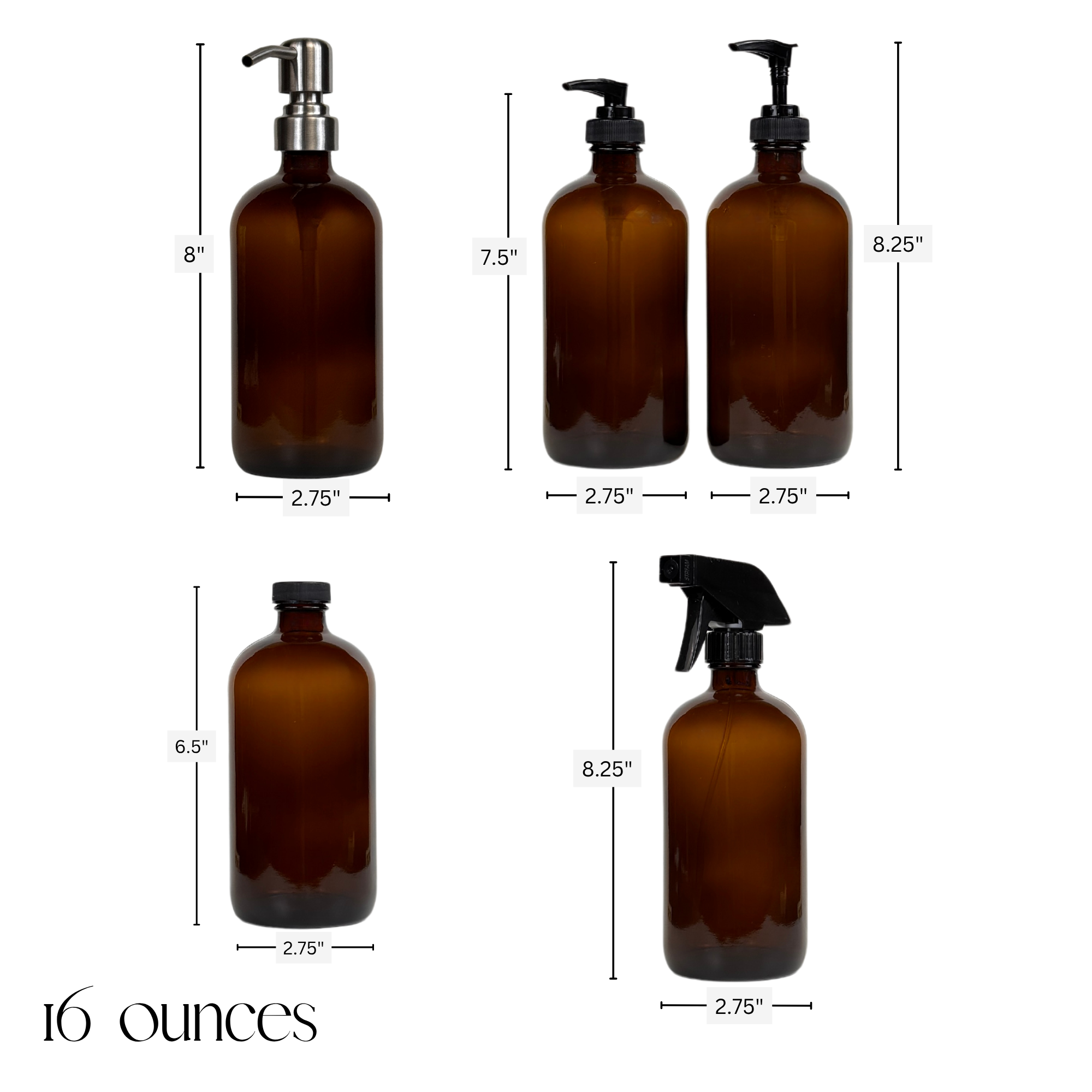 The Bottle Shoppe – wholesale Tvåldispenser – Bärnstensfärgad glasdispenser - 8oz eller 16oz7