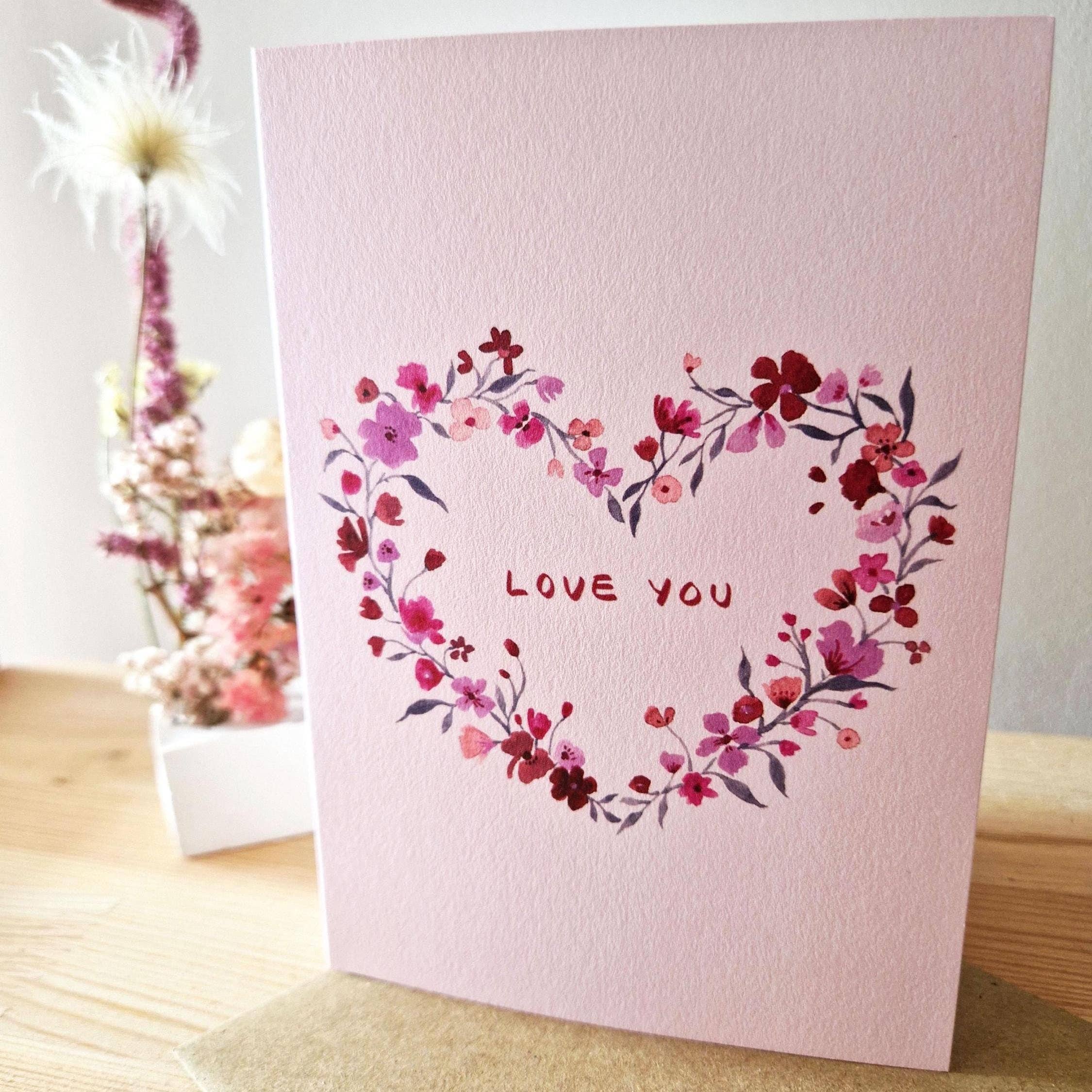 Anna Lau Art - Wholesale Love Card - Love You Floral Heart Watercolour A6 Art Card2