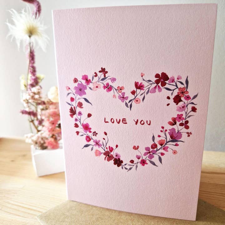Anna Lau Art - Wholesale Love Card - Love You Floral Heart Watercolour A6 Art Card2